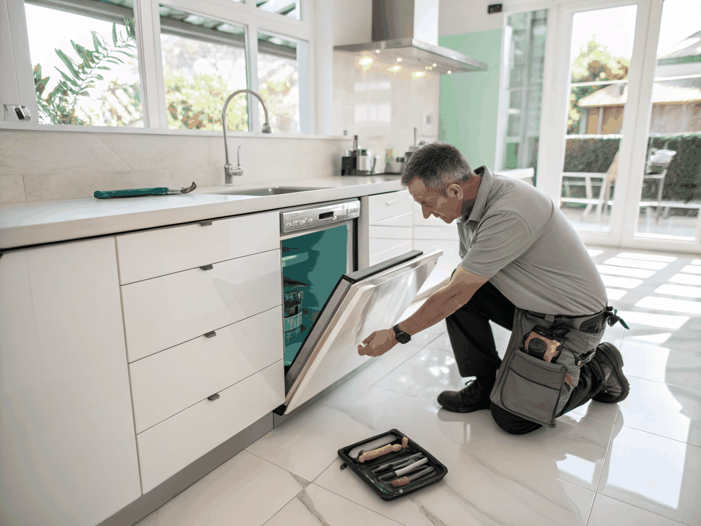 Expert servicing dishwasher spray arm and pump assembly