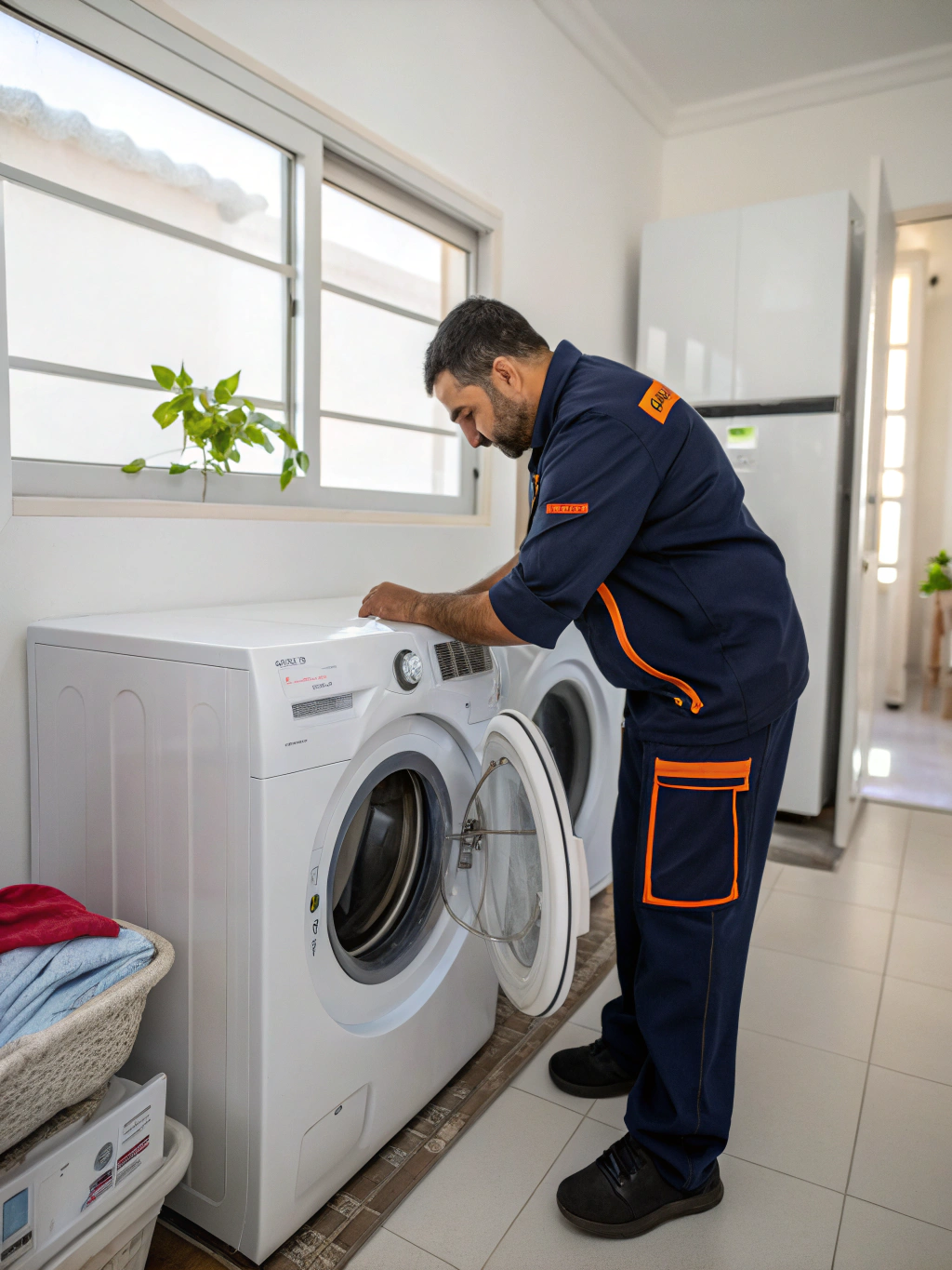 Decatur technician inspecting modern dryer internal heating element