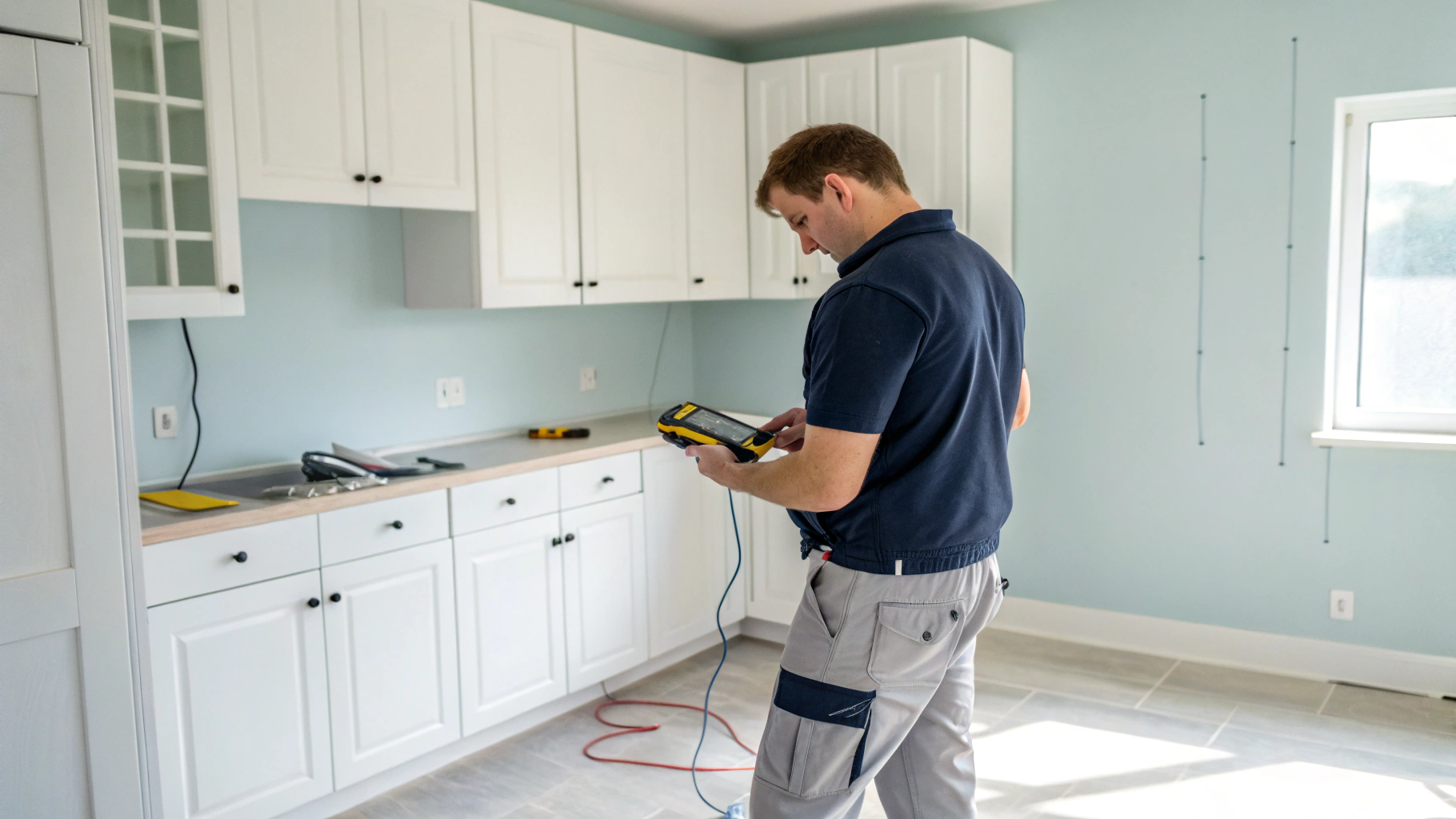 Professional technician servicing a refrigerator in an East Lake home