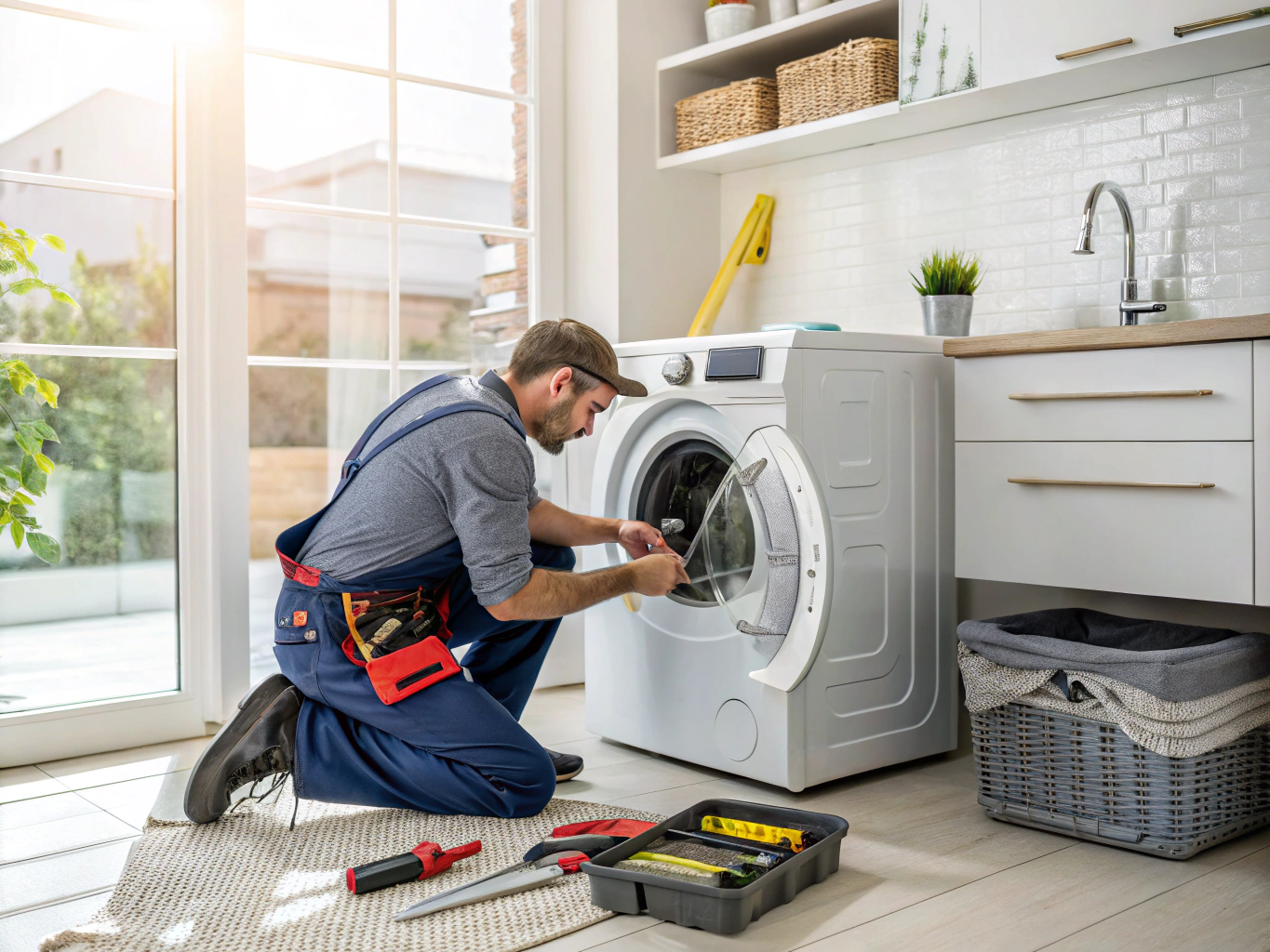 Professional technician repairing a washing machine in Decatur, GA
